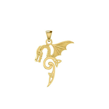 Flying Dragon with Triquetra Solid Gold Pendant GPD5822 - Jewelry